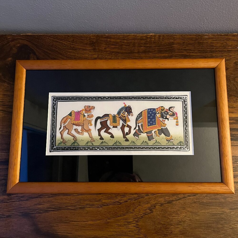 Rajasthani Painting Elephant Horse Camel Hand Painting Indian 16" x 10"